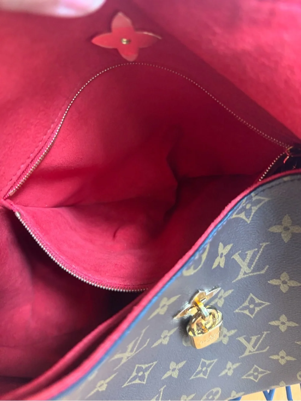 Louis Vuitton Brown Monogram Hobo with Red Trim and Gold Lock